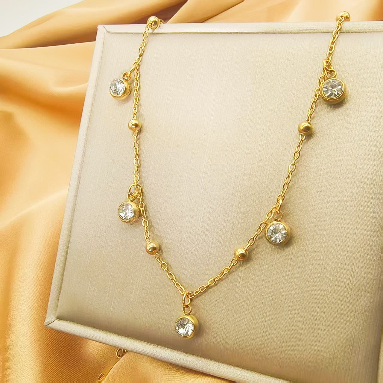 Minimalist White Enamel Pendant Necklace 18K Gold Plated Stainless Steel