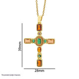 European And American Style Fashionable Colorful Zircon Cross Necklace For Women, Luxurious Look