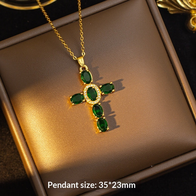 European And American Style Fashionable Colorful Zircon Cross Necklace For Women, Luxurious Look