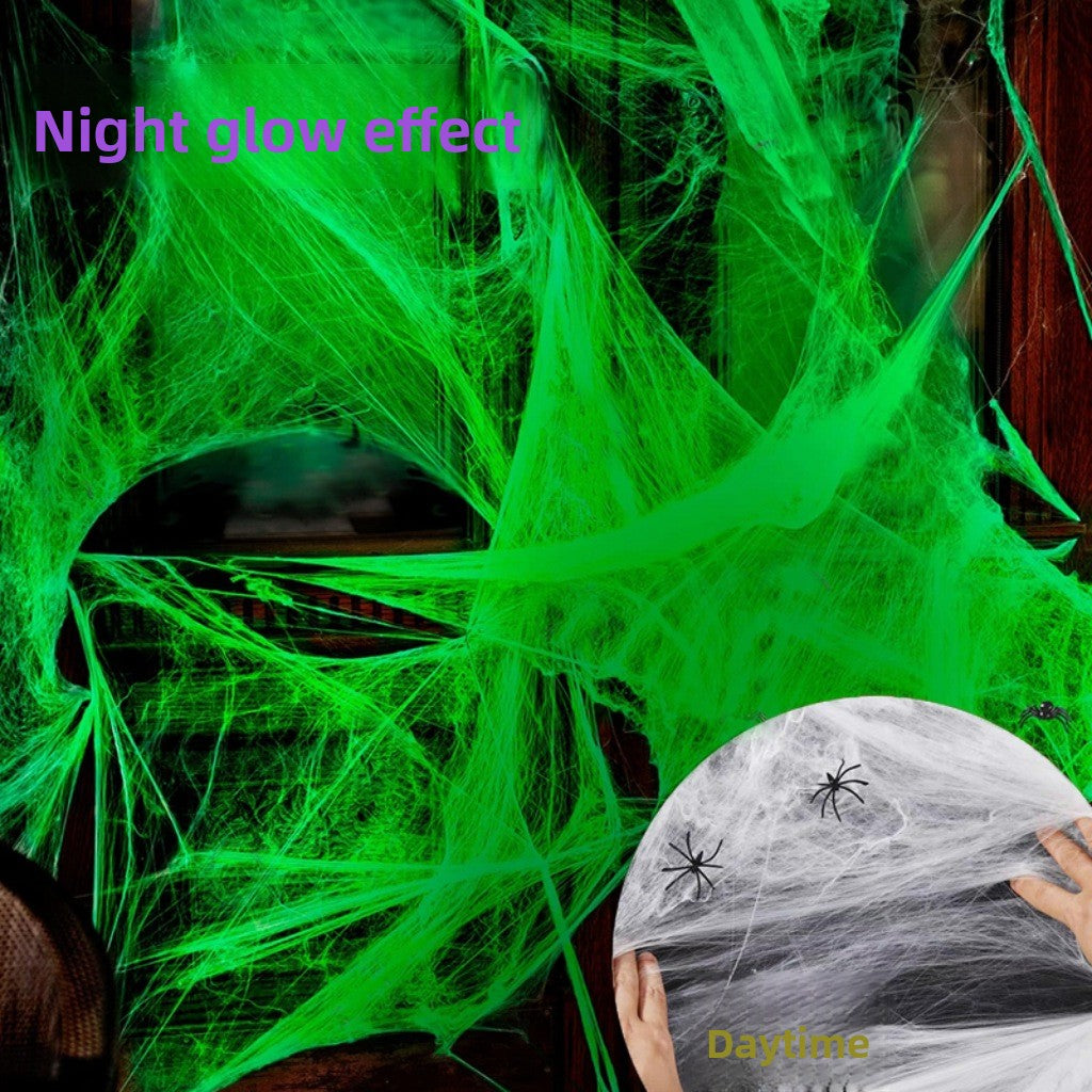 Glow Spider Cotton Halloween Decoration Set Spooky Glowing Web Party Decor