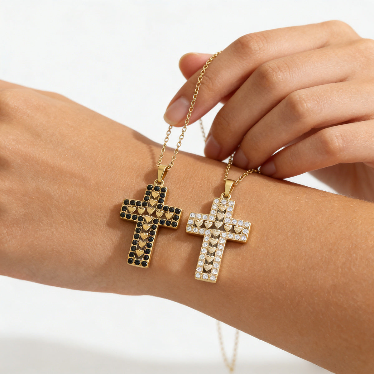 Cross Pendant Full Of Diamonds 18K Gold All-Match Non-Fading Clavicle Chain