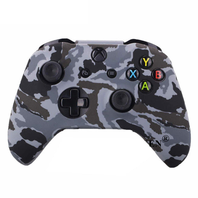 Camouflage-patterned gaming controller on a white background